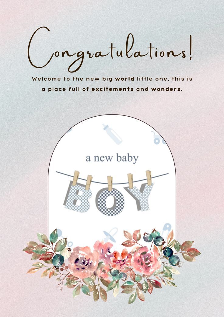 congratulations card for a new baby with flowers and clothes pins hanging on the clothes line