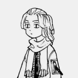 a black and white drawing of a person wearing a scarf