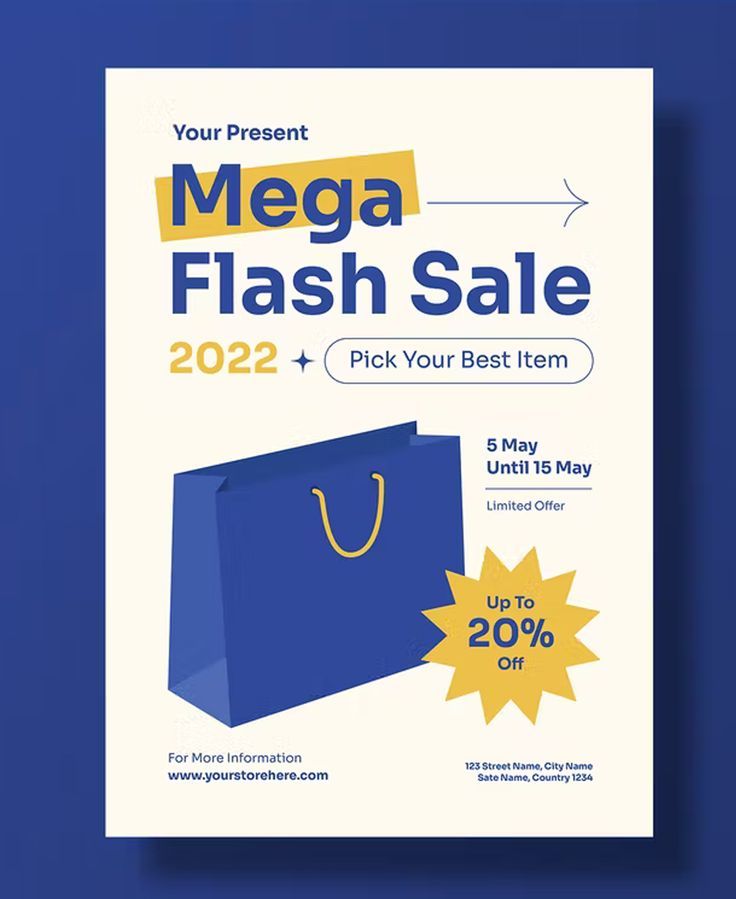 a blue shopping bag with the words mega flash sale on it and a price tag