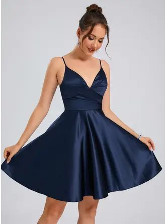 JJ's House Satin V-Neck Fall Spring Summer Winter A-line Back Zip Skater Dresses Simple Dark Navy Height:5.8ft（176cm） Bust:32in（82cm）Waist:24in（61cm）Hips:35in（89cm） No Special Offer Short Sleeveless Spaghetti Straps Homecoming Dress. #JJ's House #Satin #VNeck #Fall #Spring #Summer #Winter #Aline #BackZip #SkaterDresses #Simple #DarkNavy #No #SpecialOffer #Short #Sleeveless #SpaghettiStraps #HomecomingDress Blue Velvet Homecoming Dress, Dresses For School Formal, Junior Prom Dresses Short Simple, Blue Hoco Dress Short Flowy, Simple Navy Dress, Dark Blue Satin Dress Short, Winter Dance Dresses Formal, Short Semi Formal Dress, Hoco Dresses Not Tight