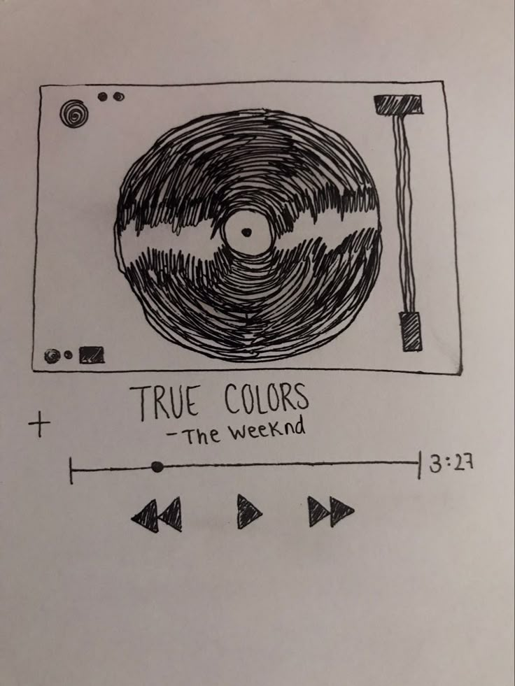 a drawing of a record player with the words true colors on it