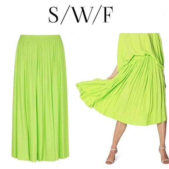 Sold Out Everywhere!!! A Drapey, Lightweight Midi Skirt Is Styled In A Vibrant Hue With A Shapely Smocked Waist And A Swingy Pleated Skirt. 31" Length Unlined Elastic Waist 100% Rayon Hand Wash, Line Dry Buy More Save More!!! Please Check Out My Closet And Follow Me:-) New With Tags ( No Original Tags) Green Stretch Maxi Skirt For Spring, Spring Pleated Skirt Bottoms With 4-way Stretch, Spring Stretch Maxi Skirt With Gathered Detail, Spring Stretch Maxi Skirt With Gathered Design, Stretch Spring Maxi Skirt With Gathered Details, Summer Stretch Lined Maxi Skirt, Green Stretch Maxi Skirt For Summer, Spring Stretch Maxi Skirt For Daywear, Stretch Maxi Skirt For Spring Daywear