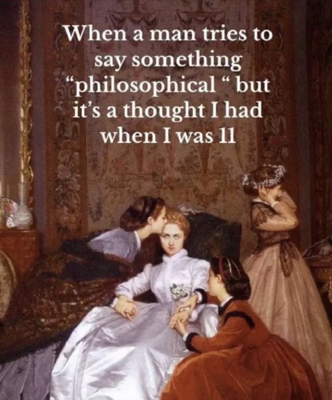 two women in dresses sitting on a couch with a quote from the book when a man tries to say something