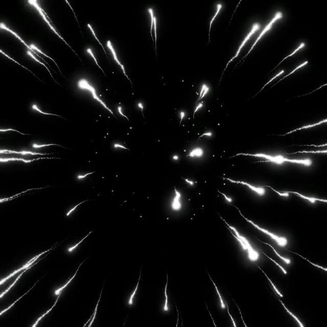 fireworks are lit up in the dark sky with white lights on them and black background