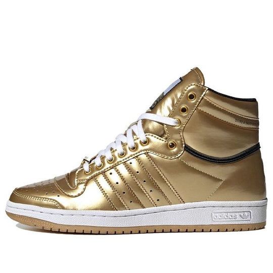 adidas Star Wars x Top Ten Hi 'C-3PO' FY2458 Sporty Custom Gold Sneakers With Rubber Sole, Sporty Gold Sneakers For Streetwear, Gold Lace-up High-top Sneakers For Streetwear, Gold Sports Sneakers With Rubber Sole, Gold Sneakers With Rubber Sole For Sports, Gold Sneakers With Midsole For Streetwear, Gold Synthetic Sneakers For Streetwear, Casual Gold High-top Sneakers, Gold High-top Sneakers For Sports