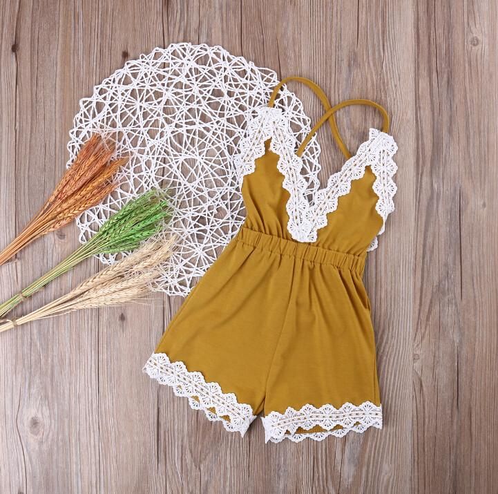 2017 Adorable Baby Girls Infant Lace Sleeveless Romper V-Neck Backless Girl Sleeves, Quito, Baby Outfits, Girls Rompers