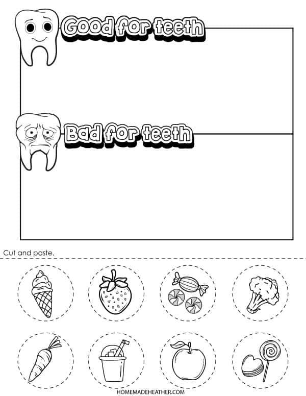 the worksheet for dental hygiene is shown in black and white, with an image of