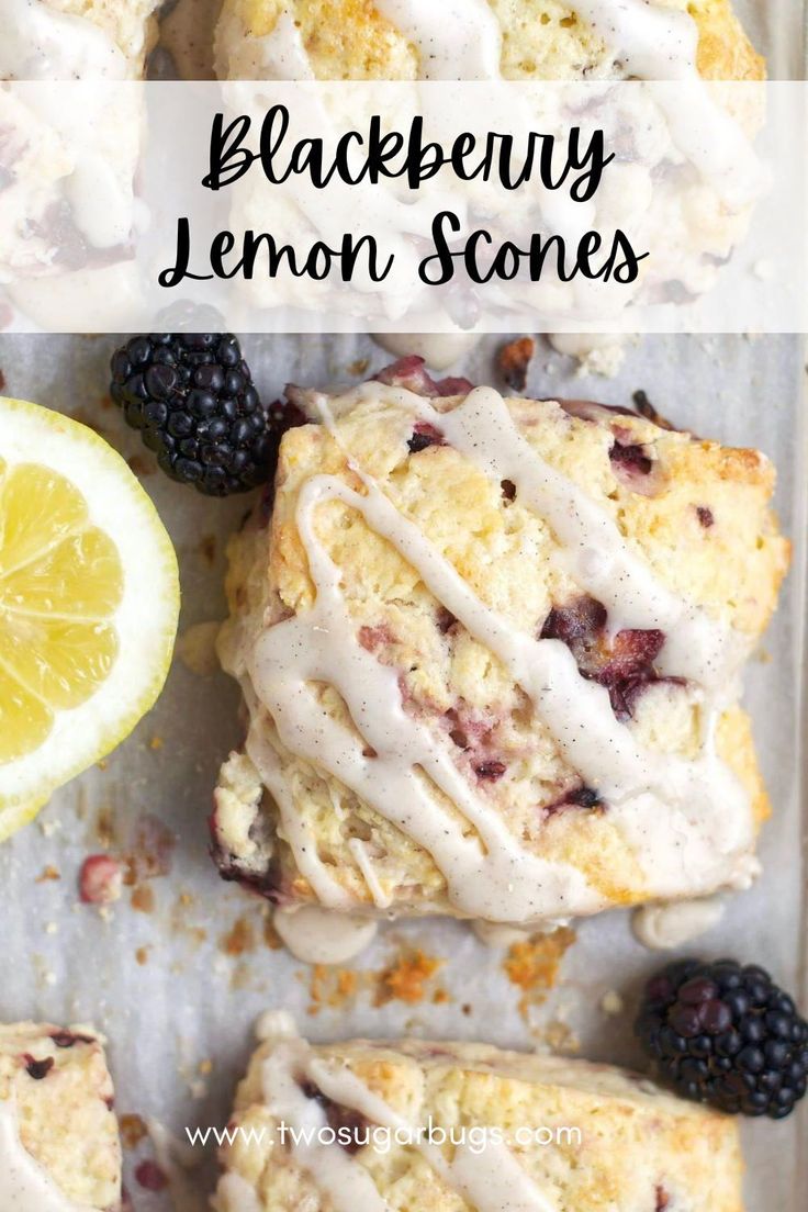 blackberry lemon scones with icing and berries on top