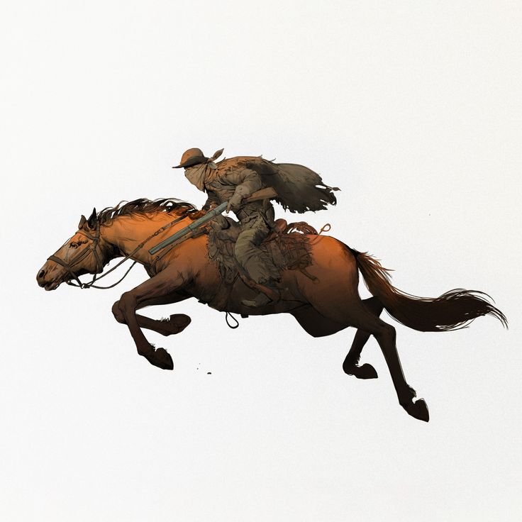 a man riding on the back of a brown horse while flying through the white sky