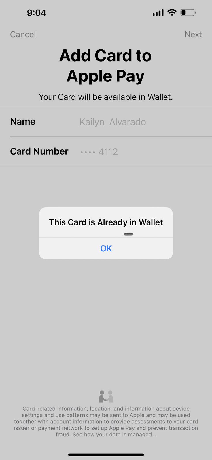 the apple pay card is displayed on an iphone's home screen, and it appears to be not available