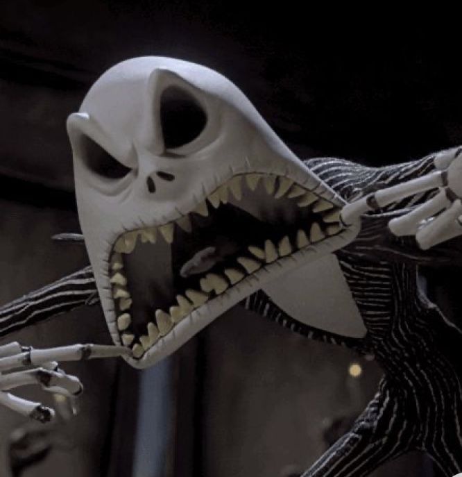 an animated skeleton with large teeth and fangs