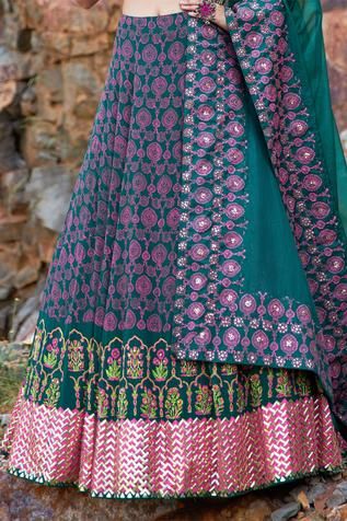 Shop for Pooja Rajgarhia Gupta Green Georgette Printed Lehenga Set for Women Online at Aza Fashions Emerald Green Lehenga, Embellished Lehenga, Printed Lehenga, Organza Embroidery, Green Lehenga, Sequin Embellishment, Green Blouse, Set For Women, Printed Blouse