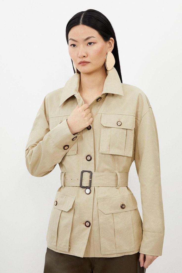 Tailored Cargo Pocket Belted Safari Jacket Safari Fashion, Petite Wedding Guest Dresses, Surface Pattern Design Inspiration, Womens Cargo, Pattern Design Inspiration, Outfits Petite, Safari Jacket, Peplum Styles, Cargo Jacket