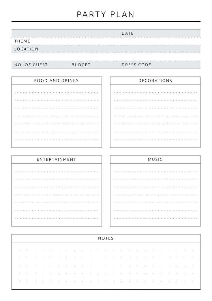 a party plan is shown in the middle of a page with notes and numbers on it