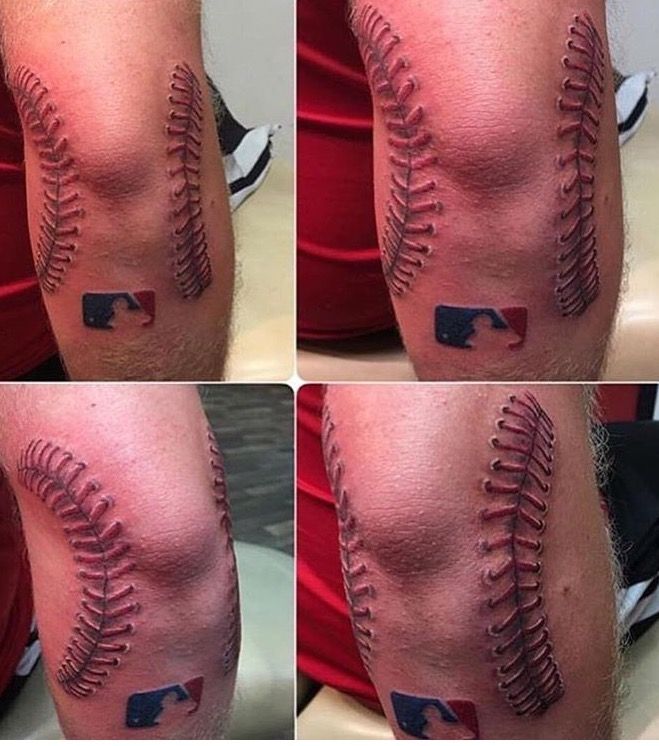 four pictures of baseball stitches showing the different stages of stitching and how to fix them