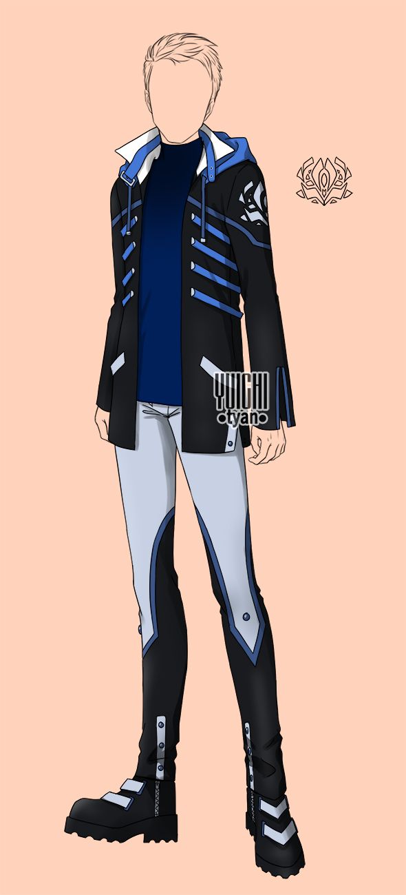 a drawing of a man in black and blue clothes