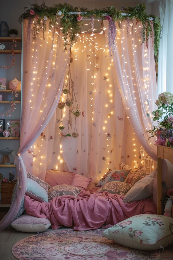 Cozy bedroom Fairy Bedroom Ideas For Kids, Therian Den, Boho Kids Bedroom, Whimsical Fairy Garden, Cosy Nook, Fairytale Bedroom, Fairy Bedroom, Bohemian Jewels, Fairy Room