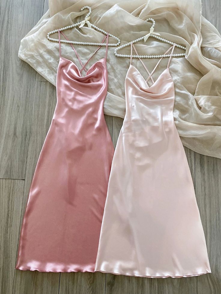 2pcs Draped Collar Satin Cami Night Dress | SHEIN USA Cami Night Dress, Women Nightwear Dresses, Satin Dressing Gown, Satin Cami Dress, Draped Collar, Top Streetwear Brands, Dresses Shein, Trendy Outfits For Teens, Slip Dresses