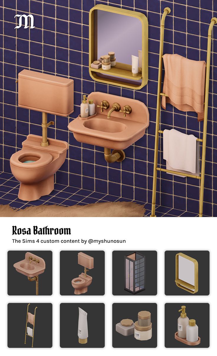 an image of a bathroom setting with toilet, sink, mirror and other items in it