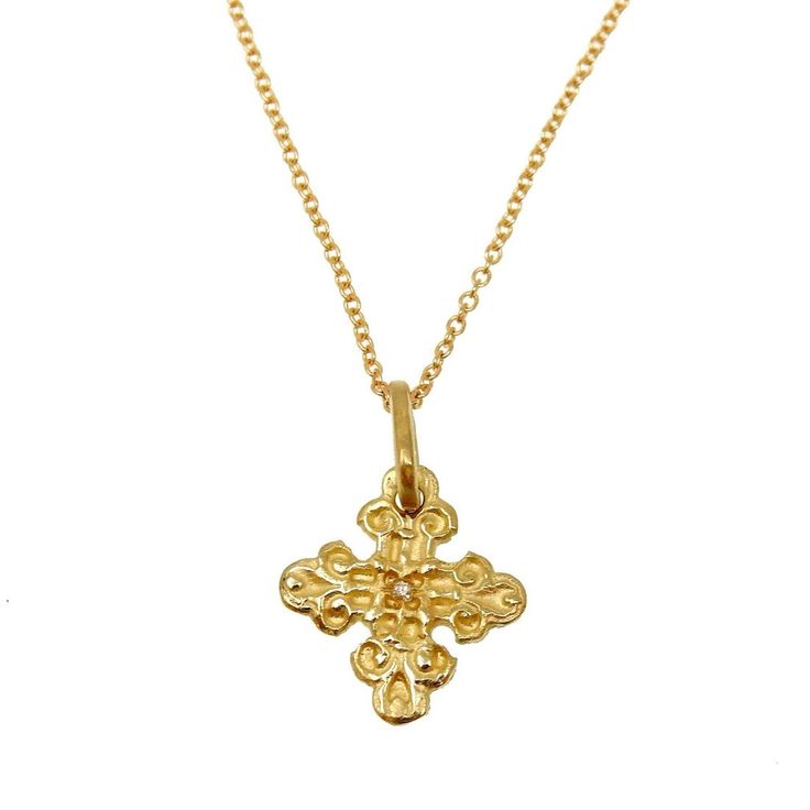 Gothic Cross Necklace-Robin Haley-Swag Designer Jewelry Spiritual 14k Gold Cross Pendant Necklace, 14k Gold Spiritual Cross Pendant Necklace, Spiritual Yellow Gold Cross Necklaces, Spiritual Cross Necklace In Yellow Gold, Spiritual 14k Gold Crucifix Necklace, 14k Gold Cross Necklace For Spiritual Wear, 14k Gold Spiritual Cross Necklace, Spiritual Yellow Gold Cross Necklace, Yellow Gold Sterling Silver Cross Pendant Necklace