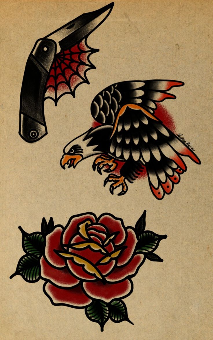 an old school tattoo design with roses and birds