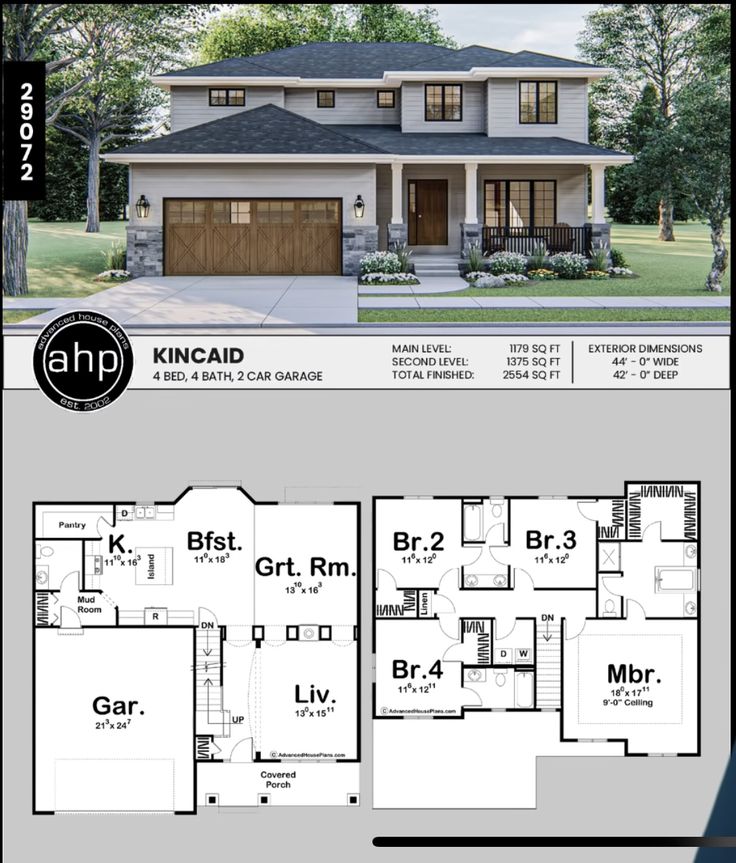 two story house plan with 3 car garage and attached living area, on the first floor