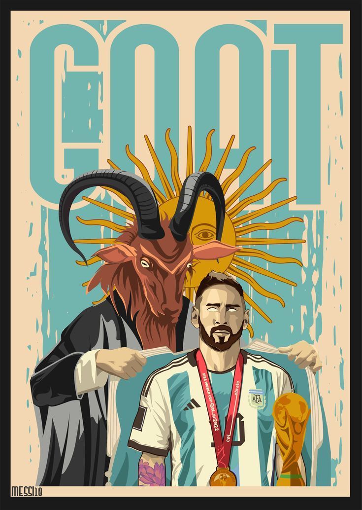 a man with a goat on his head and another man holding a gold medal in front of him