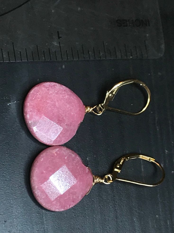 "Handmade Pink Rhodonite dangle earrings. Natural Rhodonite drops, sterling silver. Opaque gemstone. Rhodonite jewelry. Jewelry set available. Wire wrapped. Feminine jewelry. Petite, Pink Rhodonite earrings, gemstone earrings. The earrings are wire wrapped drops in 14k gold fill, rose gold fill, tarnished silver (oxidized) or sterling silver. You can buy only the earrings, only the necklace (18\" long), or a jewelry set ( earrings and 28\" necklace). If you want a different length of the necklac Adjustable Drop Jewelry With Natural Stones, Faceted Dangle Gemstones For Gifts, Adjustable Drop Jewelry With Matching Earrings, Adjustable Drop-shaped Jewelry With Matching Earrings, Pink Drop Earrings With Natural Stones, Pink Natural Stones Drop Earrings, Pink Natural Stone Drop Earrings, Adjustable Drop Earrings With Ear Wire, Natural Stone Drop Jewelry For Gift