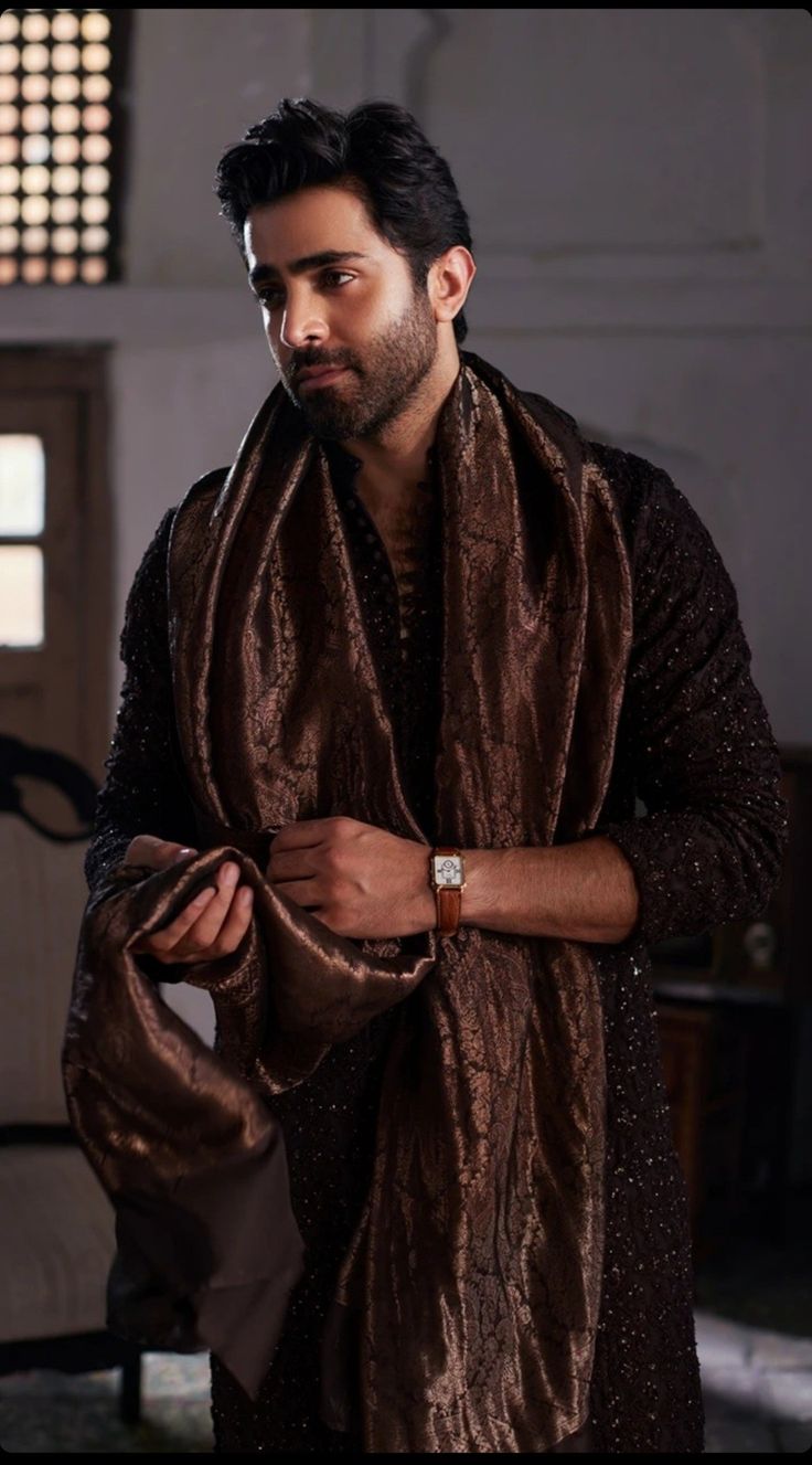 Brown Kurta For Men, Indian Men Aesthetic, Marriage Dress For Men, Sheheryar Munawar, Pakistan Actors, Kurta Designs Men's, Faiza Saqlain, Indian Wedding Pictures, Captain America Suit