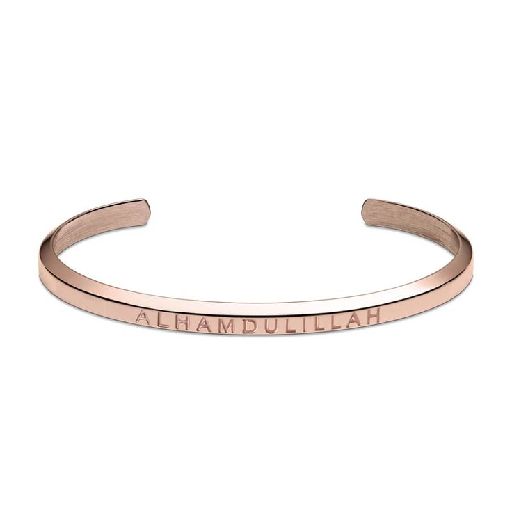 Alhamdulillah Cuff Bracelet | Islamic Jewelry | Crscnt Moon Adjustable Rose Gold Bangle With Polished Finish, Adjustable Polished Rose Gold Bangle, Classic Adjustable Rose Gold Cuff Bracelet, Elegant Personalized Rose Gold Bangle, Classic Rose Gold Cuff Bracelet For Everyday, Classic Adjustable Rose Gold Bangle, Adjustable Rose Gold Cuff Bracelet, Tarnish Resistant, Adjustable Tarnish-resistant Rose Gold Cuff Bracelet, Timeless Rose Gold Cuff Bracelet Gift