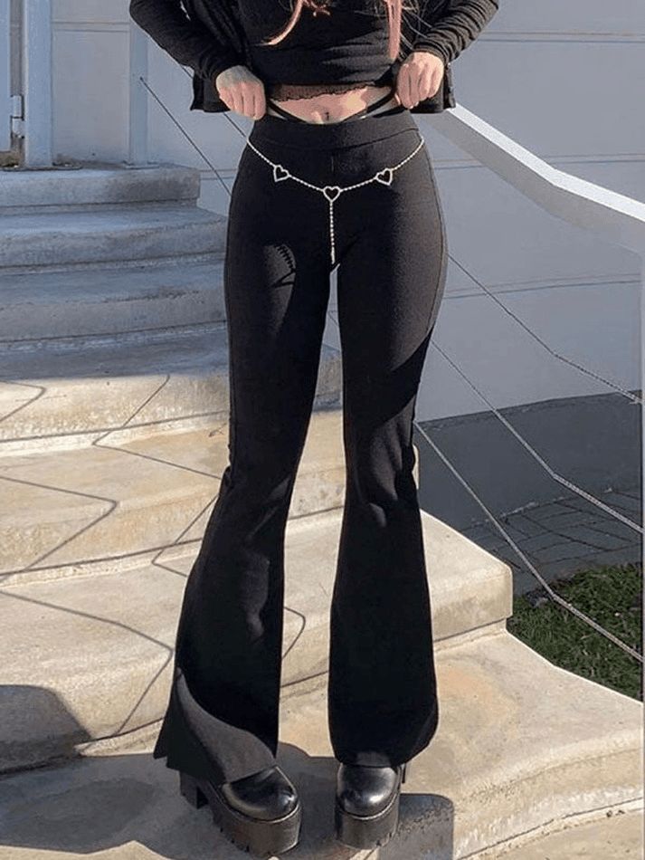 Split High Waist Flare Leg Pants - AnotherChill Flare Outfit, Black Flare Pants, Flared Leggings, Legging Outfits, Cute Pants, Black Flare, Flare Leg Pants, Flare Leggings, Really Cute Outfits