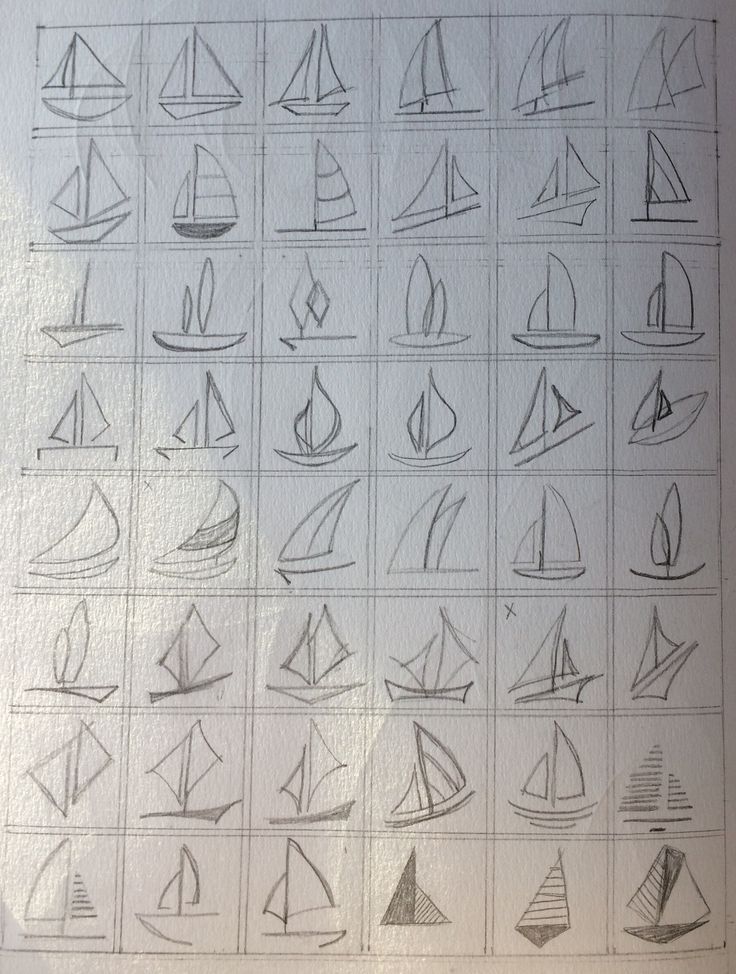 a drawing of sailboats on paper with some lines drawn in the shape of boats