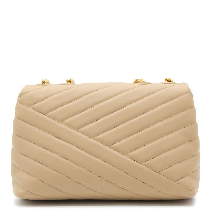 Desert dune leather Kira shoulder bag from Tory Burch featuring foldover top with magnetic fatsening, gold-tone hardware, adjustable chain-link strap, main compartment, internal zipped pocket and quilted design.Width 25 cmHeight 17 cmDepth 8 cmGender: WOMENMaterial: 100%LEATHERColor: BeigeMade in: VNProduct ID: 90452251*Import tax/duty will be calculated at checkout (If applicable) Tory Burch Shoulder Bag, Tory Burch Kira, Chevron Quilt, Sheep Leather, Tory Burch Bags, Tory Burch Bag, Quilted Leather, Calf Leather, Leather Women