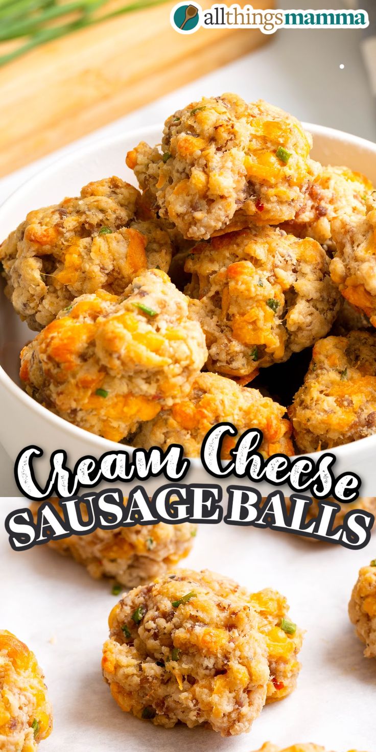 Cream Cheese Sausage Balls collage image. Quick And Easy Party Food Ideas, Thanksgiving Breakfast Appetizers, Finger Food Christmas Ideas, Thanksgiving Sausage Balls, Thanksgiving Appetizers Kids, Christmas Day Finger Foods, Xmas Party Food Appetizers, Christmas Finger Food Ideas For Parties Easy, Thanksgiving Recipes Appetizers Appetizer Ideas