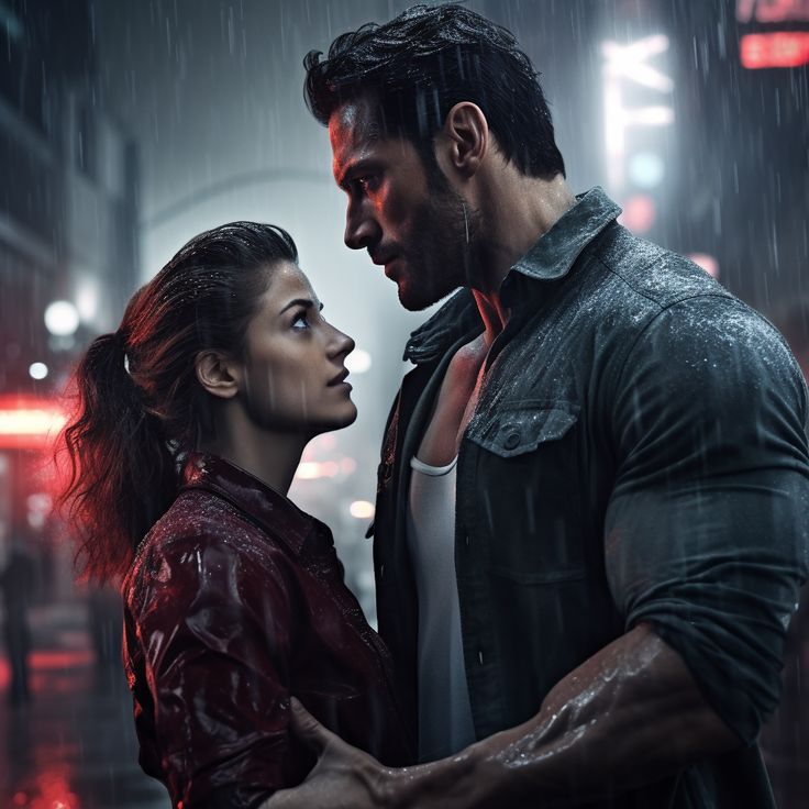 a man and woman standing in the rain