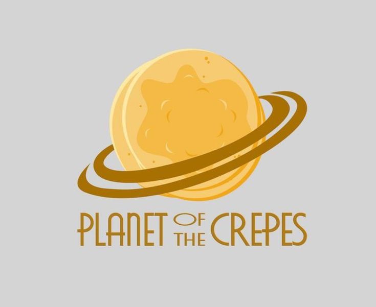 the logo for planet of the crepes, which is designed to look like saturn