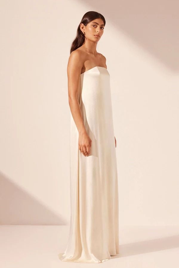 LA LUNE STRAPLESS COLUMN MAXI DRESS | CREAM | DRESSES | SHONA JOY – Shona Joy International Strapless Beige Maxi Dress, Elegant White Bandeau Maxi Dress, Silk Maxi Dress With Straight Neckline, Silk Strapless Maxi Dress For Gala, Elegant Strapless Silk Maxi Dress, Chic Silk Strapless Floor-length Dress, White Strapless Satin Maxi Dress, Chic Silk Floor-length Strapless Dress, Elegant Beige Maxi Dress With Straight Neckline