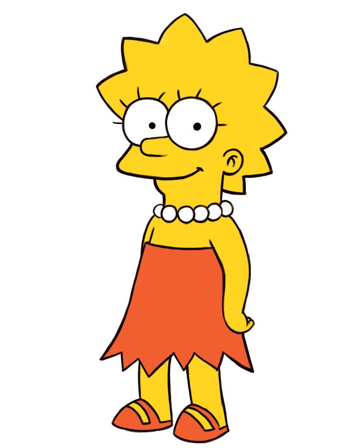 the simpsons character is wearing a red skirt and pearls on her neck, while standing in front of a white background