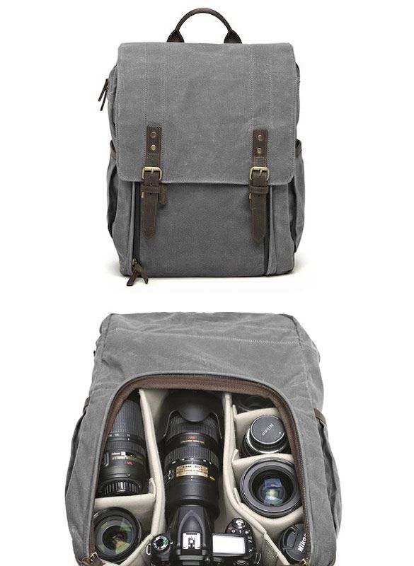 the camera bag is open to show its contents