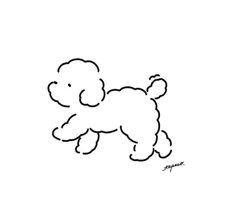 a black and white drawing of a small dog on a white background with the word happiness written below it