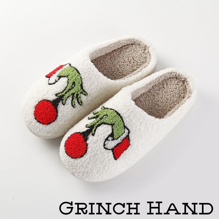 Experience the ultimate comfort of our holiday slippers. Enjoy a cozy evening with your favorite book, a cup of coffee, and a warm blanket, all while wearing these soft and festive Grinch Hand Christmas Slippers. Unwind and indulge in the holiday season with these cozy and stylish slippers. Sizing details are in the listing. These are sized US 5-6, US 7-8, US 9-10, US 11-12 Grinch Hand, Holiday Slippers, House Shoes Slippers, Embroidered Slippers, Grinch Hands, Cozy Shoes, Christmas Slippers, Bling Bags, Christmas Grinch