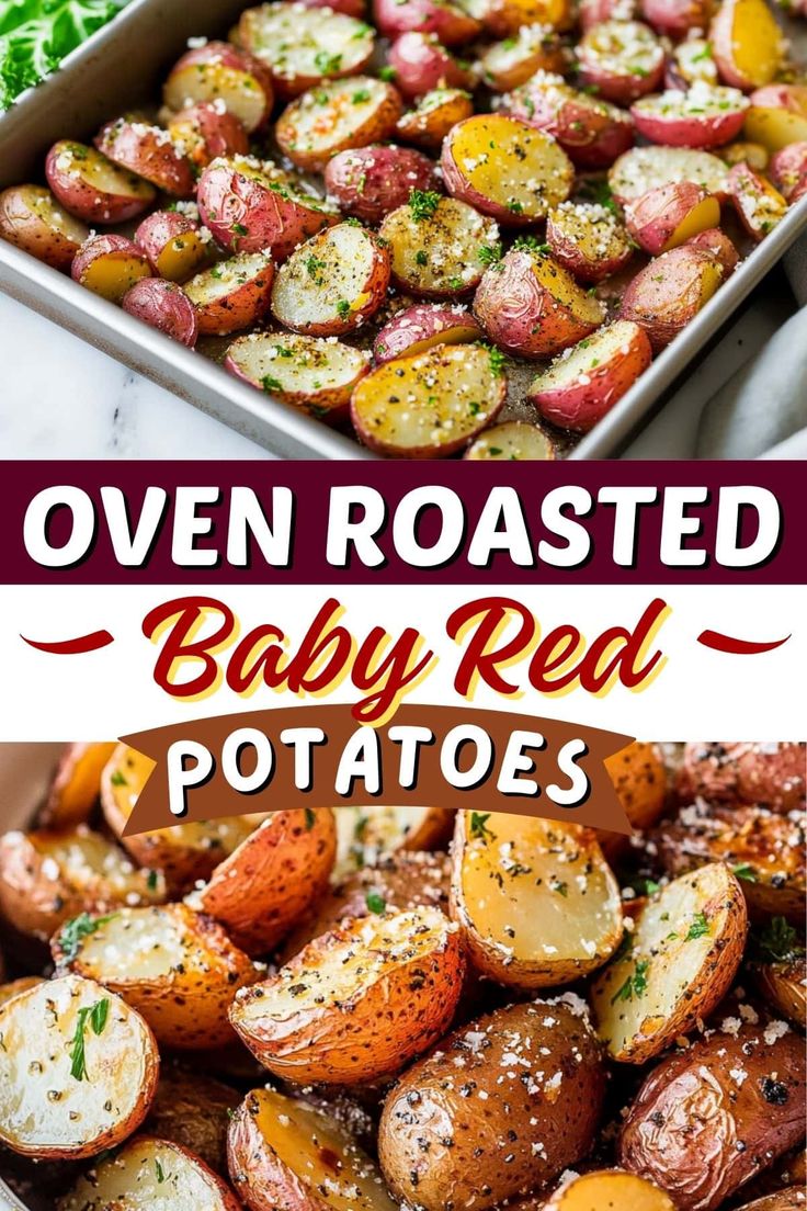 oven roasted baby red potatoes with parmesan cheese and seasoning on the side