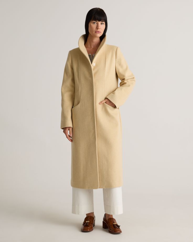 Our beloved Italian Wool Cocoon Coat now offered in a longer length. Made from a warm wool blend and adorned with a stylish shawl collar, this coat is a must for any weather condition and dresses up any look.  | Quince | Women's Italian Wool Long Cocoon Coat in Heather Macadamia, Size Medium, Wool/Nylon Beige Wool Shawl Collar Outerwear, Winter Shawl Collar Outerwear With Hidden Buttons, Cream Winter Outerwear With Hidden Button Closure, Cream Outerwear With Hidden Button Closure For Winter, Elegant Wool Coat With Stand Collar For Fall, Fall Wool Outerwear With Shawl Collar, Wool Outerwear With Shawl Collar For Fall, Wool Shawl Collar Outerwear For Fall, Cream Notch Lapel Outerwear For Winter