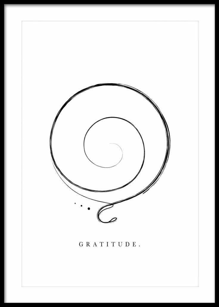 a black and white drawing with the words gratitude above it