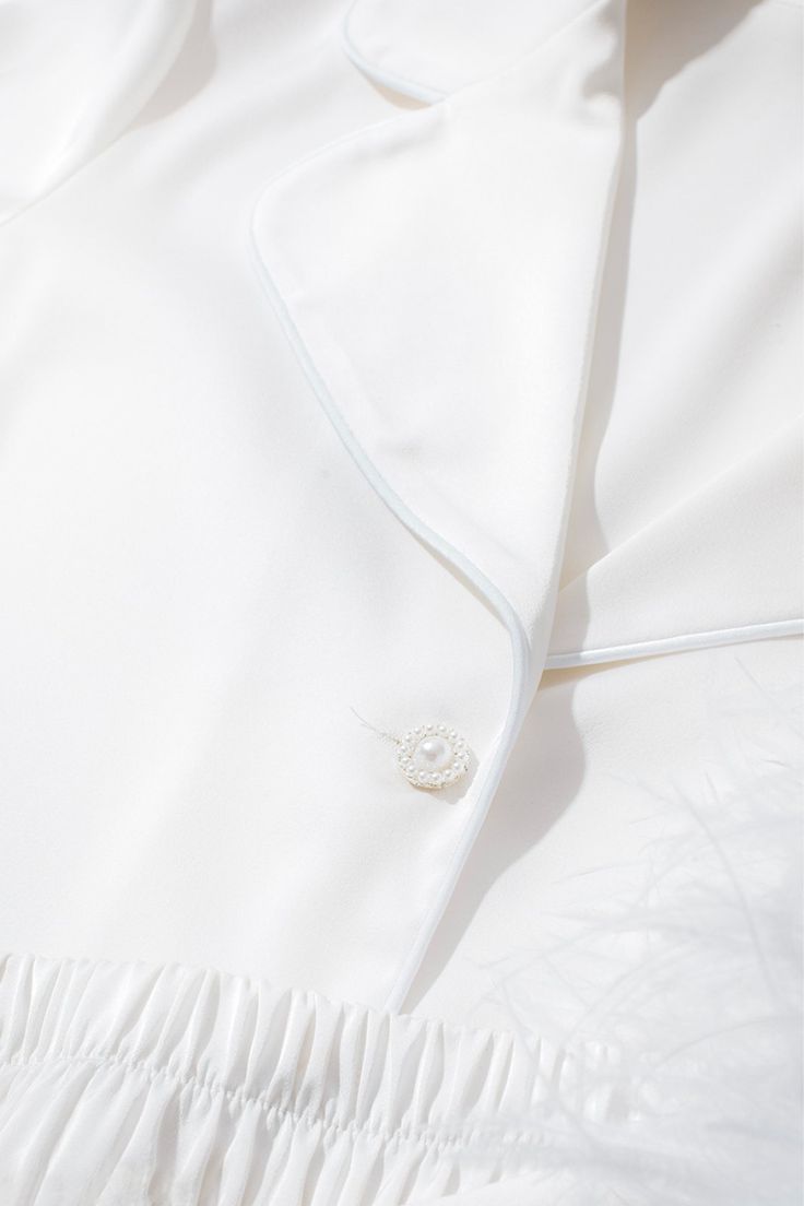 Darcie White Pyjamas Elegant Satin Daywear Set, Silk Sleepwear With Satin Finish For Wedding Night, Elegant Silk Sleepwear For Wedding Night, Elegant Sleepwear With Satin Trim For Wedding Night, Elegant Silk Sleepwear Sets, Elegant Fitted Sleep Sets, Elegant Satin Sleepwear For Wedding Night, Elegant White Sleepwear For Loungewear, Elegant White Sleepwear