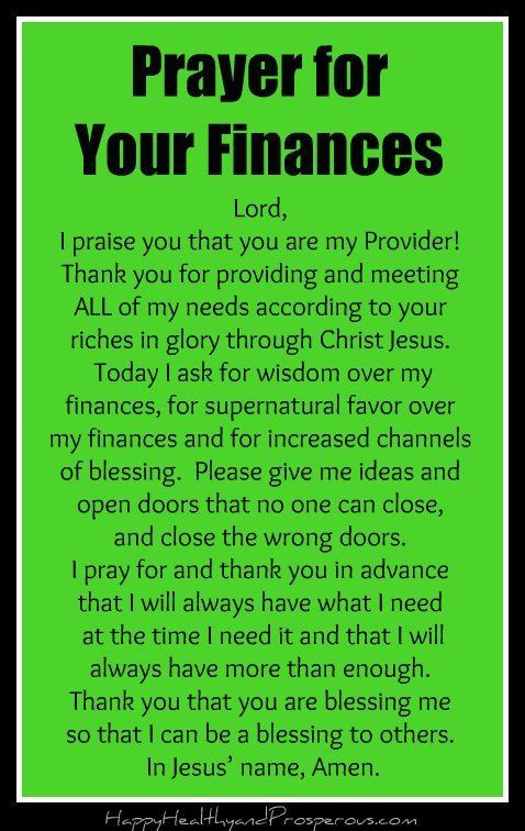 a green prayer card with the words prayer for your finance