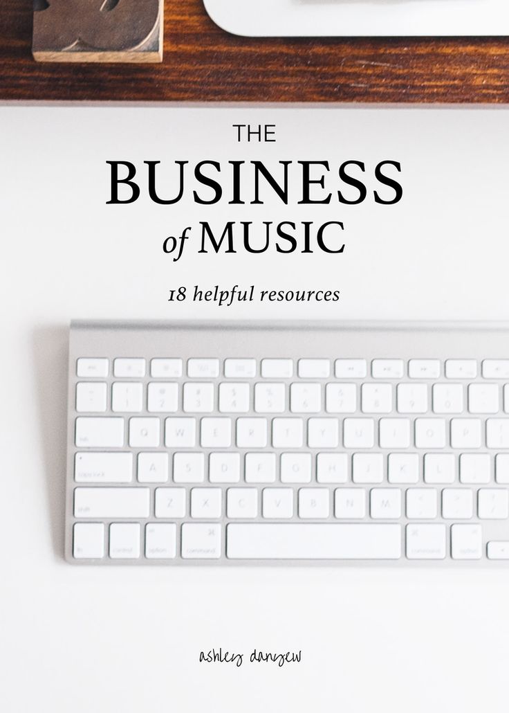 the business of music book cover with keyboard, mouse and coffee cup on table top