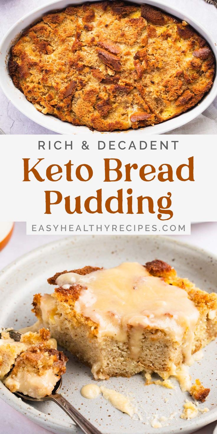 keto bread pudding in a casserole dish on a plate