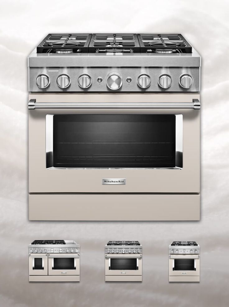 an oven with four burners and three doors on each side, in front of a white background