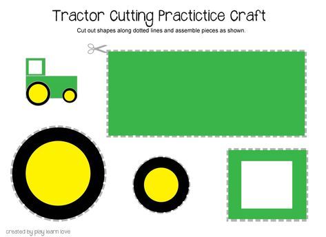 the tractor cutting practice sheet for children to learn how to cut and glue on paper